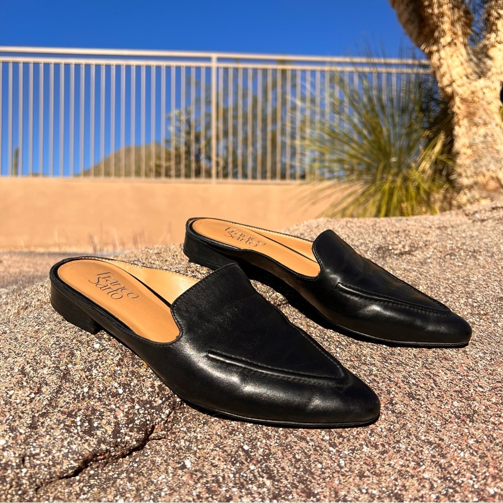 ⬇️💲Franco Sarto Slip On Mule Ladies Shoes 6.5M Color Black Leather Upper